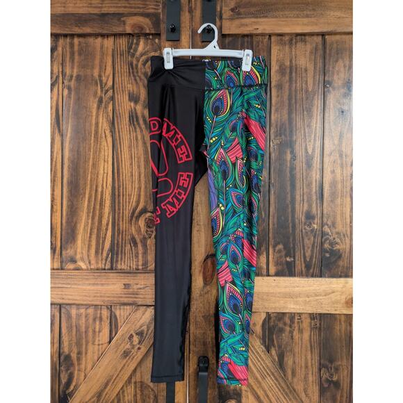 Feed Me Fight Me Leggings Womens Medium Black and Peacock in EUC - Picture 1 of 5